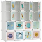 Armoire modulable, placard de rangement portable, organisateur vêtements enfant, avec 16 cubes, 4 rails ... Armoire modulable, placard de rangement portable, organisateur vêtements enfant, avec 16 cubes, 4 rails ...
