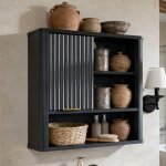 Armoire murale de salle de bain style flut� avec porte coulissante, armoire m�dicale moderne avec plateau ...