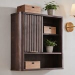 Armoire murale de salle de bain style flut� avec porte coulissante, armoire m�dicale moderne avec plateau ...