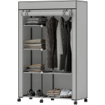 Armoire penderie en tissu meuble de rangement 6 roulettes tringle � v�tements et �tag�res ouvertes 103x43x162, ...