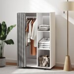 Armoire penderie v�tement dressing mobile 4 roulettes avec tringle � v�tements et �tag�res ouvertes, ...