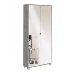 Armoire polyvalente mince avec deux portes miroir huit tagres beton cemento 83x29x h190 cm