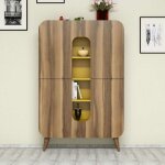 Armoire de rangement 2 portes bois noyer et jaune berkal 93cm