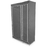 Armoire de rangement en tissu 110 x 45 x 175 cm gris double avec porte rouleau - primematik Armoire de rangement en tissu 110 x 45 x 175 cm gris double avec porte rouleau - primematik