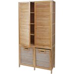 Armoire de salle de bain en bambou 168x82x34 cm avec 2 paniers � linge et rangements 040009775