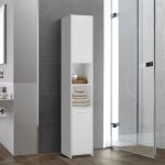 Ml - design armoire de salle de bain, blanc, 30 x 30 x 190 cm, meuble haute, 6 compartiments et 2 portes, ...