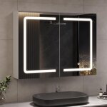 Armoire de salle de bain avec miroir et led �clairage double porte 80x16x60cm armoire de toilette miroir ...