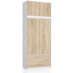 Armoire avec surmeuble akord s90 blanche 90 cm 2 portes 2 tiroirs fa�ade ch�ne sonoma 6 �tag�res 90x51x234 ...