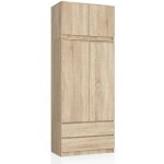 Armoire avec surmeuble akord s90 ch�ne sonoma 90 cm 2 portes 2 tiroirs fa�ade ch�ne sonoma 6 �tag�res ...