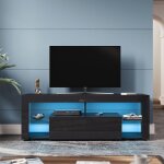 Sonni - armoire tv noire tv lowboard avec éclairage led 140x35x50. 5cm, avec porte abattante étagère ... Sonni - armoire tv noire tv lowboard avec éclairage led 140x35x50. 5cm, avec porte abattante étagère ...