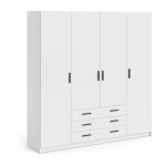 Ebuy24 ? armoire penderie 4 portes et 3 tiroirs ? d�cor blanc mat ? dimensions l 195, 5 x p 49, 6 x h ...