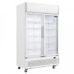 Armoire ventil�e positive 950 litres, 2 portes vitr�es battantes, avec caisson lumineux, blanche, 500 ...