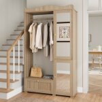 Armoire - vestiaire avec miroir et penderie ouverte ? meuble d'entr�e compact, rangement pratique avec ...
