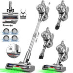 Aspirateur balai sans fil, aspirateur balai avec led verte, autonomie 60min, pour tapis, poils animaux, ...