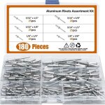 Assortiment de 180 rivets aveugles  tte bombe en aluminium - corps en aluminium, 6 tailles disponibles ...