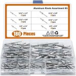 Assortiment de 180 rivets aveugles � t�te bomb�e en aluminium corps en aluminium 6 tailles
