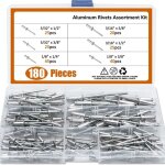 Bluedeer - assortiment de 180 rivets aveugles  tte bombe en aluminium - corps en aluminium, 6 tailles ...