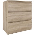 Hucoco - aster t3 - commode de chambre 3 tiroirs - 77x70x40 - meuble de rangement - style scandinave ...