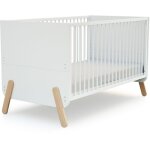 At4 - lit b�b� �volutif en bois pirate blanc et h�tre verni 70 x 140 cm