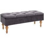 Banquette de rangement industrielle en bois de chne clair et velours gris avec porte et pieds, dimensions ...