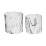 Lot de 2 cache - pots 'effet marbre' 14cm noir & blanc Lot de 2 cache - pots 'effet marbre' 14cm noir & blanc