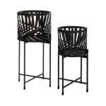 Lot de 2 cache - pots en métal 'leaf' 54cm noir Lot de 2 cache - pots en métal 'leaf' 54cm noir