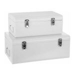 Lot de 2 malles de rangement mtal cantine 47cm blanc