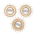 Lot de 3 miroirs muraux rotin 'soleil' 28cm beige Lot de 3 miroirs muraux rotin 'soleil' 28cm beige
