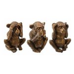Lot de 3 statuettes dco 'singe sagesse' 17cm or