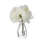 Composition florale & vase '3 pivoines' verre 25cm transparent