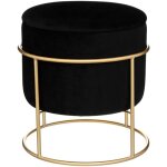Atmosphera - pouf et coffre de rangement en velours noir et support en m�tal d 42 x h 44 cm