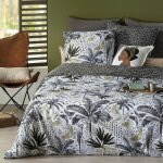 Atmosphera - housse de couette en coton cuba, motif feuilles tropicales, 240 x 220 cm