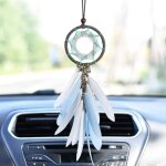 Attrape - r�ves en plumes grises fait � la main, pendentif pour r�troviseur int�rieur de voiture, breloque ...