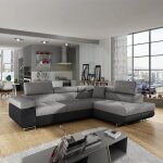 Mobilier deco - aubin - canapé d'angle convertible gris et noir coffre de rangement - angle droit Mobilier deco - aubin - canapé d'angle convertible gris et noir coffre de rangement - angle droit
