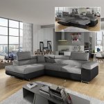 Mobilier deco - aubin - canap d'angle convertible gris et noir coffre de rangement - angle gauche