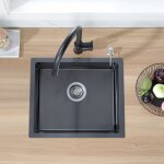 Auralum vier de cuisine 1 bac 50x43cm vier anthracite en acier inoxydable 201 pour cuisine vier sous ...