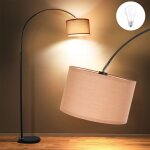 Auralum - lampadaire dcoratif en arc led e27 9 w 3000 k,  33 cm, abat - jour en tissu lin marron, pour ...