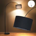 Auralum - lampadaire dcoratif en arc led e27 9 w 3000 k,  33 cm, abat - jour en tissu lin noir, pour ...