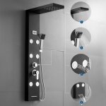 Auralum panneau colonne de douche hydromassante noir en acier inox avec 6 grandes buses massants colonne ...