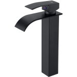 Auralum - robinet lavabo cascade noir, haut mitigeur vasque  poser salle de bain, robinetterie grand ...