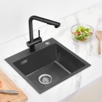 Auralum - vier 1 bac 45x45x19 cm �vier cuisine en inox avec syst�me de drainage �vier anthracite montage ...