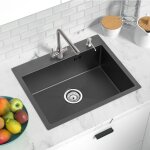 Auralum - vier 1 bac 55x45x18, 5cm vier cuisine gris fonc en inox avec mitigeur cuisine de douchette ...