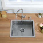 Auralum - vier cuisine 1 bac 50x43x19cm vier en acier inoxydable avec siphon et trop plein vier argent ...