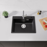 Vier cuisine en pierre de quartz - 55x45x20 cm - vier 1 bac noir avec ensemble de drainage, montage ...