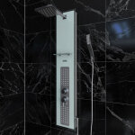 Colonne de douche  hydromassage 22x125cm - verre tremp avec plaque inox - alpha white