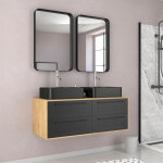 Meuble de salle de bains 120 cm - 2 vasques rectangles - 2 miroirs - chene naturel et noir mat - uby