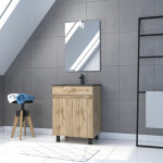 Aurlane - meuble salle de bain 60x80 - finition chene naturel + vasque noire + miroir led - timber 60 ...