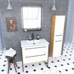 Aurlane - meuble salle de bains 80 cm, vasque blanche, miroir led et colonne - chêne et blanc - structura ... Aurlane - meuble salle de bains 80 cm, vasque blanche, miroir led et colonne - chêne et blanc - structura ...