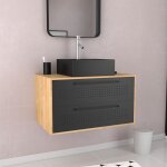 Meuble de salle de bains 80 cm avec vasque carr�e - finition ch�ne naturel et noir mat - uby
