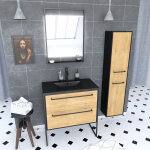 Aurlane - meuble salle de bains 80 cm, vasque noire, miroir led et colonne - chêne et noir - structura ... Aurlane - meuble salle de bains 80 cm, vasque noire, miroir led et colonne - chêne et noir - structura ...
